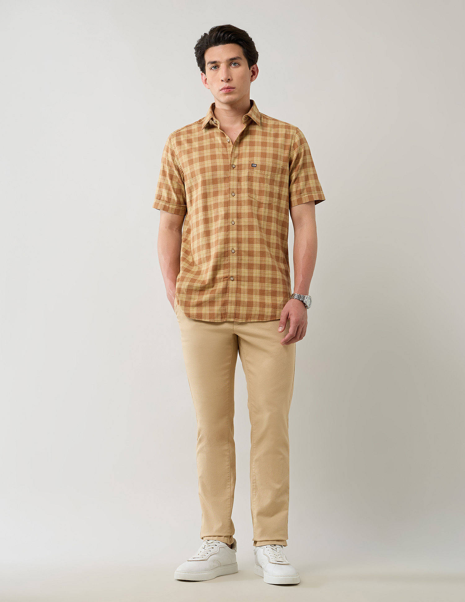 Arrow Sport Grid Tattersall Checked Pure Cotton Shirt