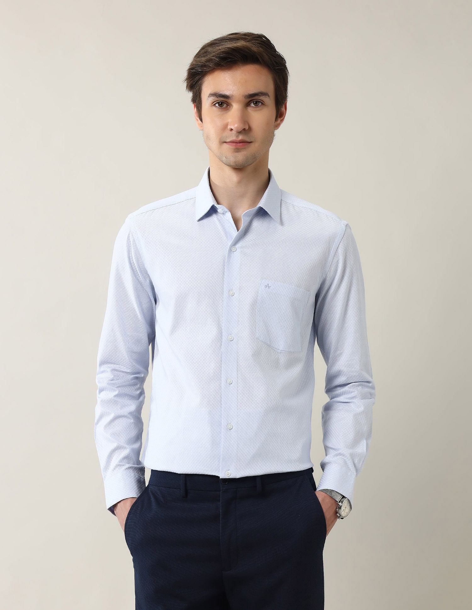Arrow Textured Manhattan Slim Fit Ceremonial Shirt