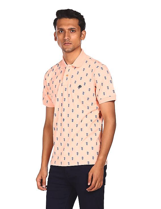 Aeropostale Men Light Pink Cotton Printed Polo Shirt