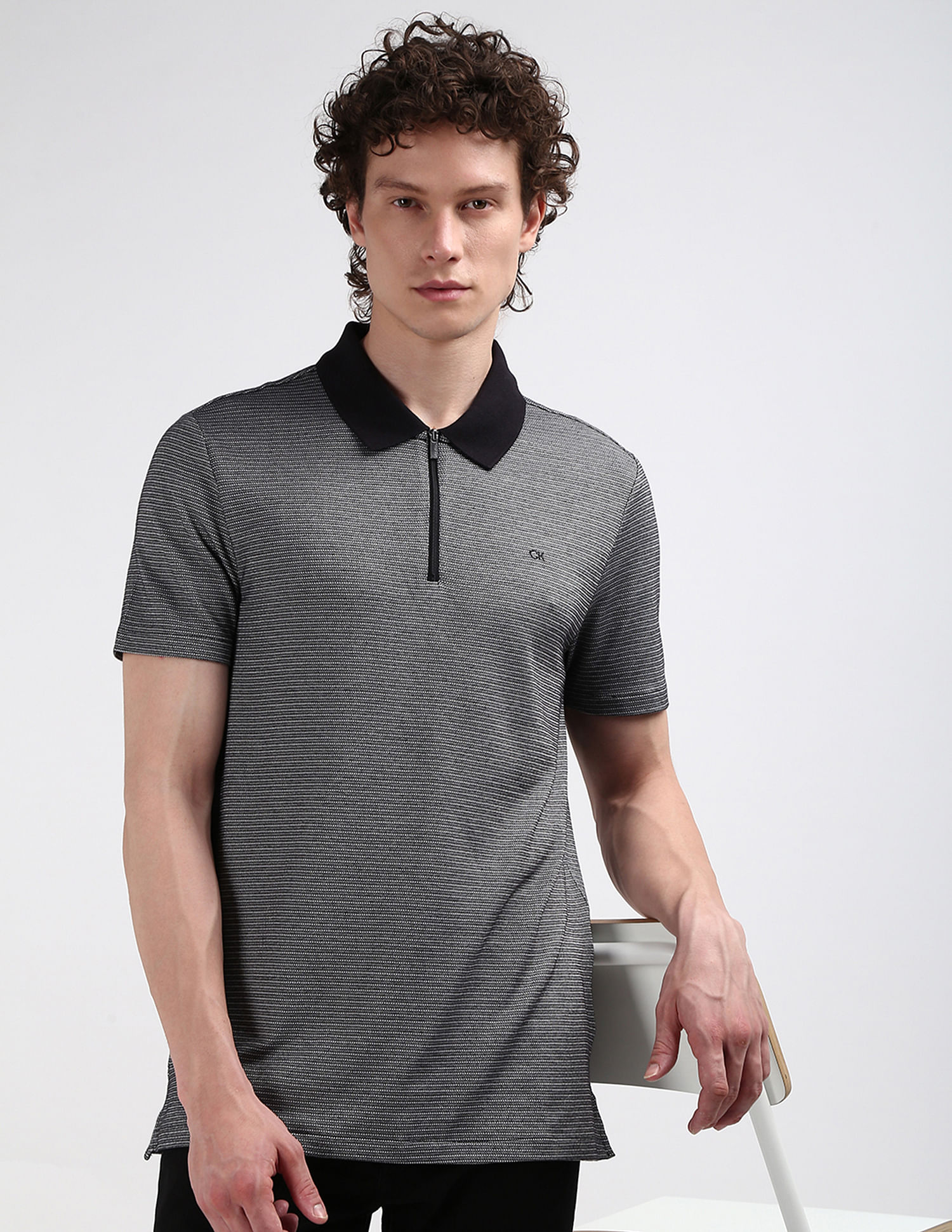 Buy Calvin Klein Patterned Knit Zipper Polo Shirt - NNNOW.com