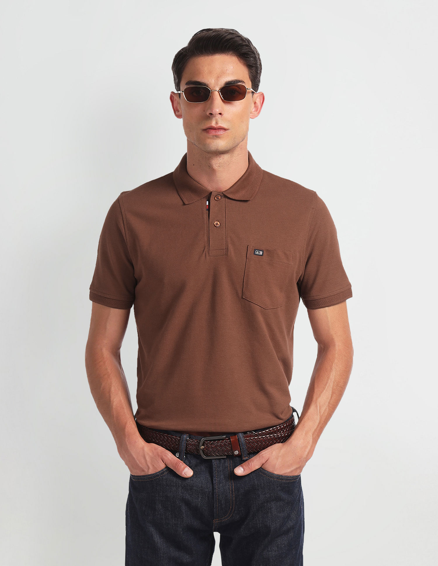 Arrow Sports Patterned Collar Solid Polo Shirt