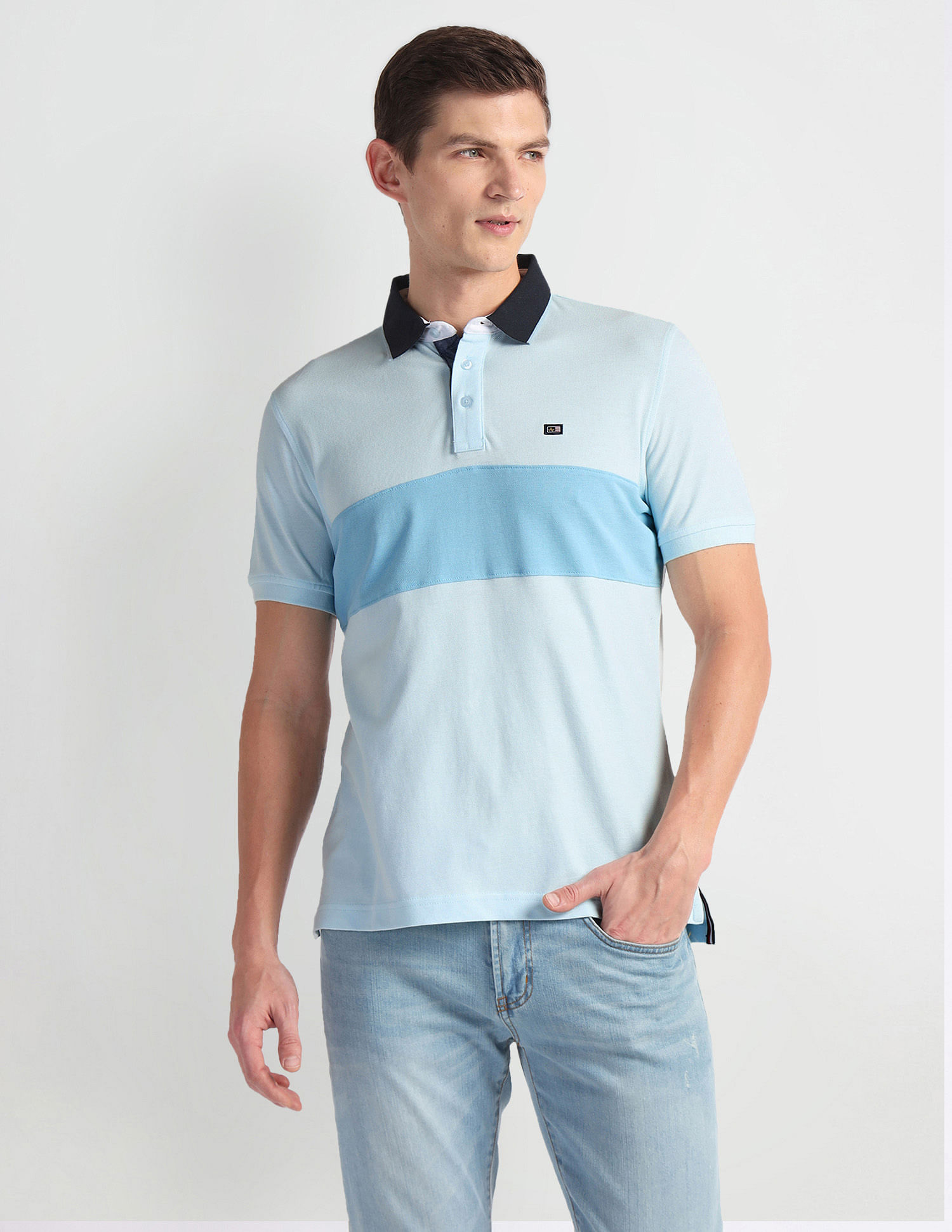Arrow Sports Colour Block Contrast Collar Polo Shirt