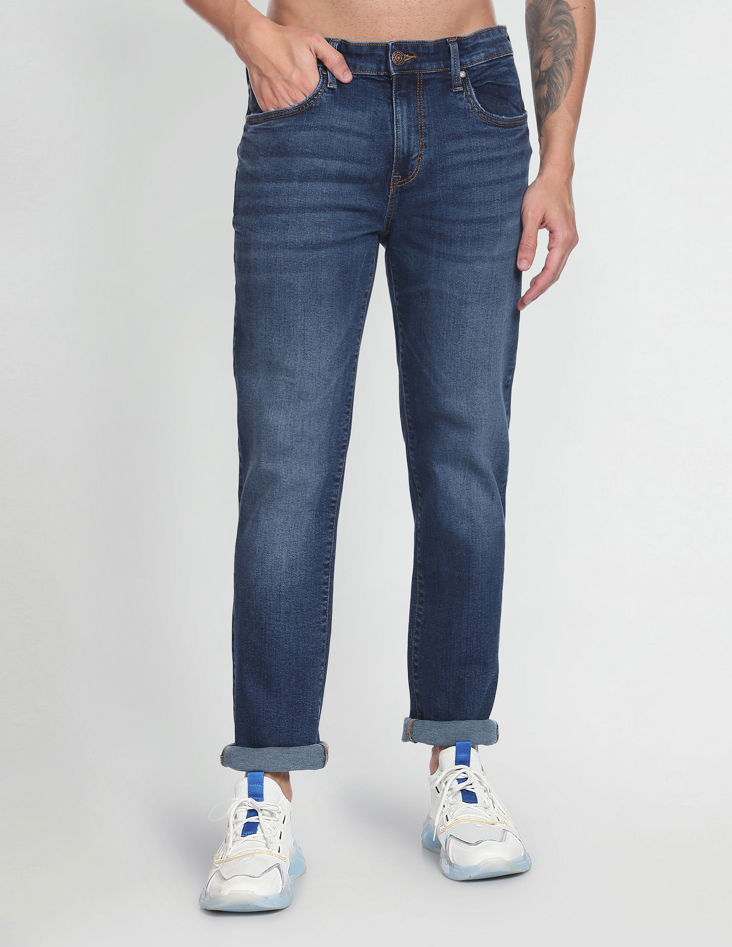 Flying Machine Slim Straight Fit Stone Wash Jeans