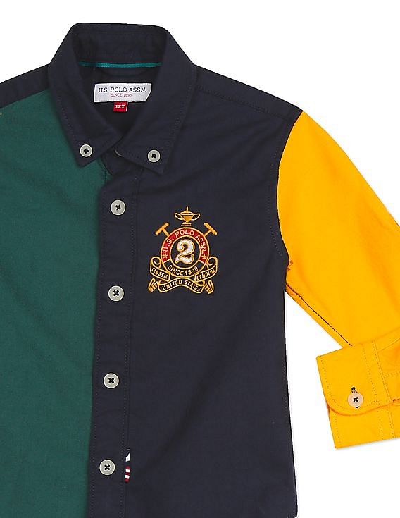 U.S. Polo Assn. Kids Boys Rounded Cuff Colour Block Shirt
