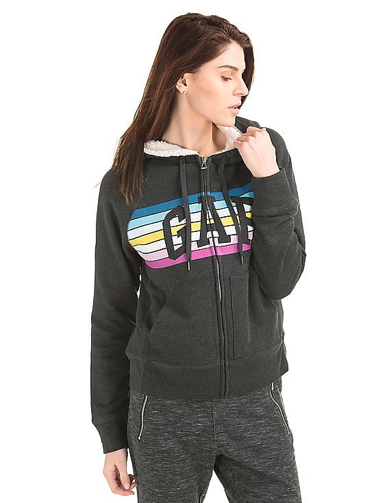 Buy GAP Women Women Grey Hooded Fleece Lined Sweatshirt NNNOW