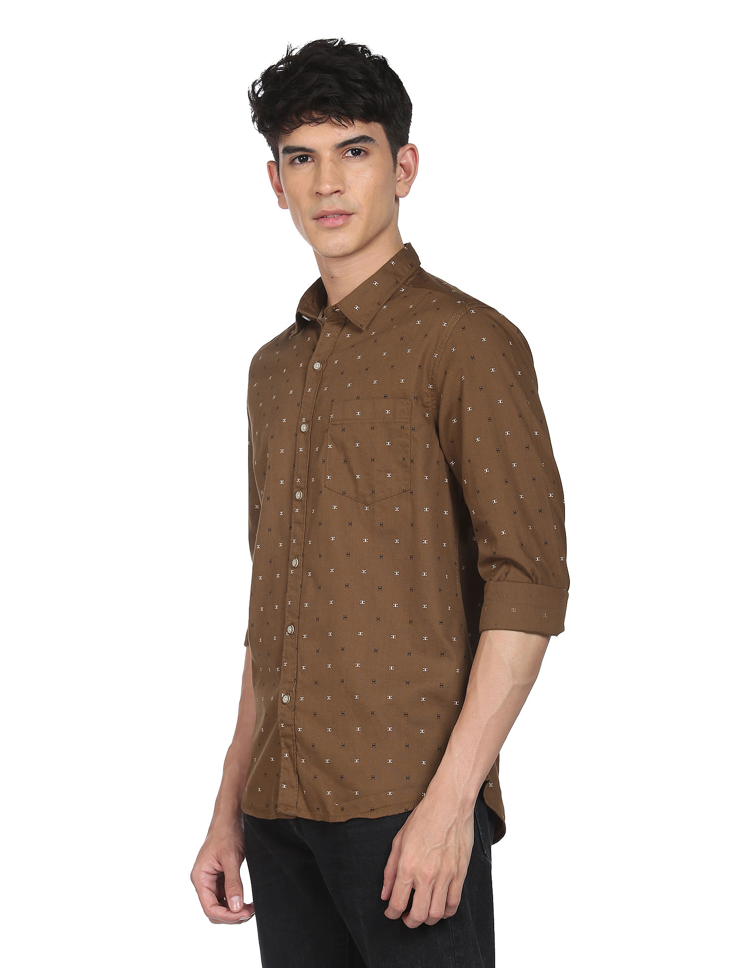 Flying Machine Cotton Geometric Print Shirt