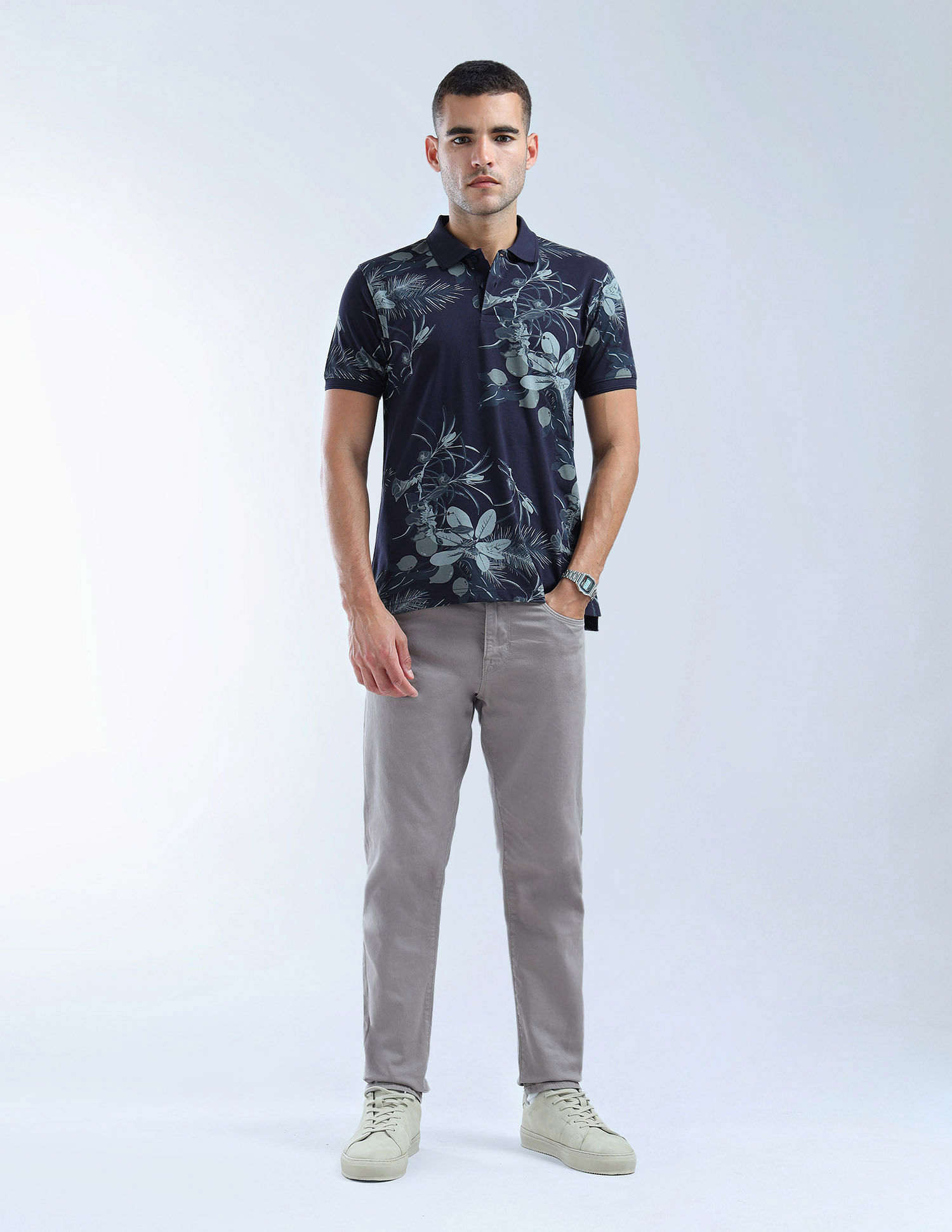 Flying Machine Floral Printed Color Of Home Polo Shirt