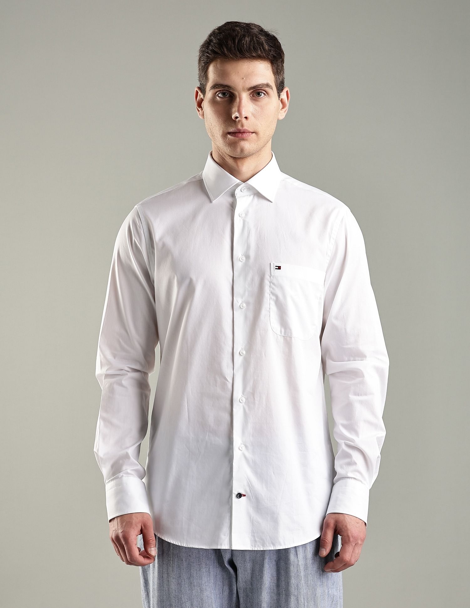 Tommy Hilfiger Solid Regular-Fit Cotton Woven Shirt