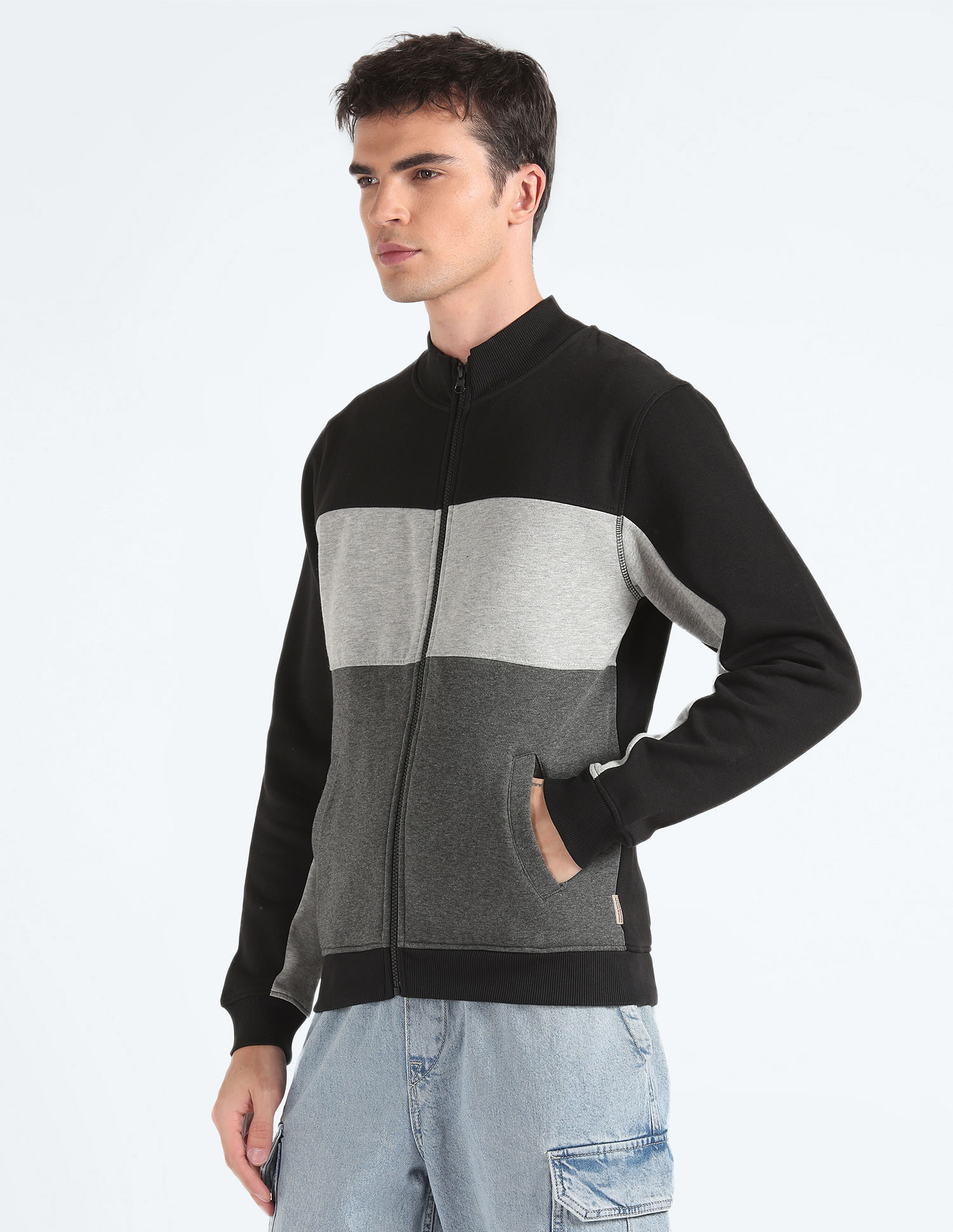 Flying Machine Heathered Panelled Sweatshirt