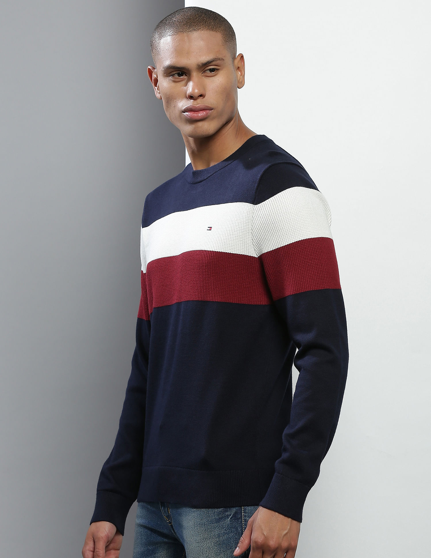 Oversized Tommy Hilfiger Striped Monogram Sweater - 4 You Store