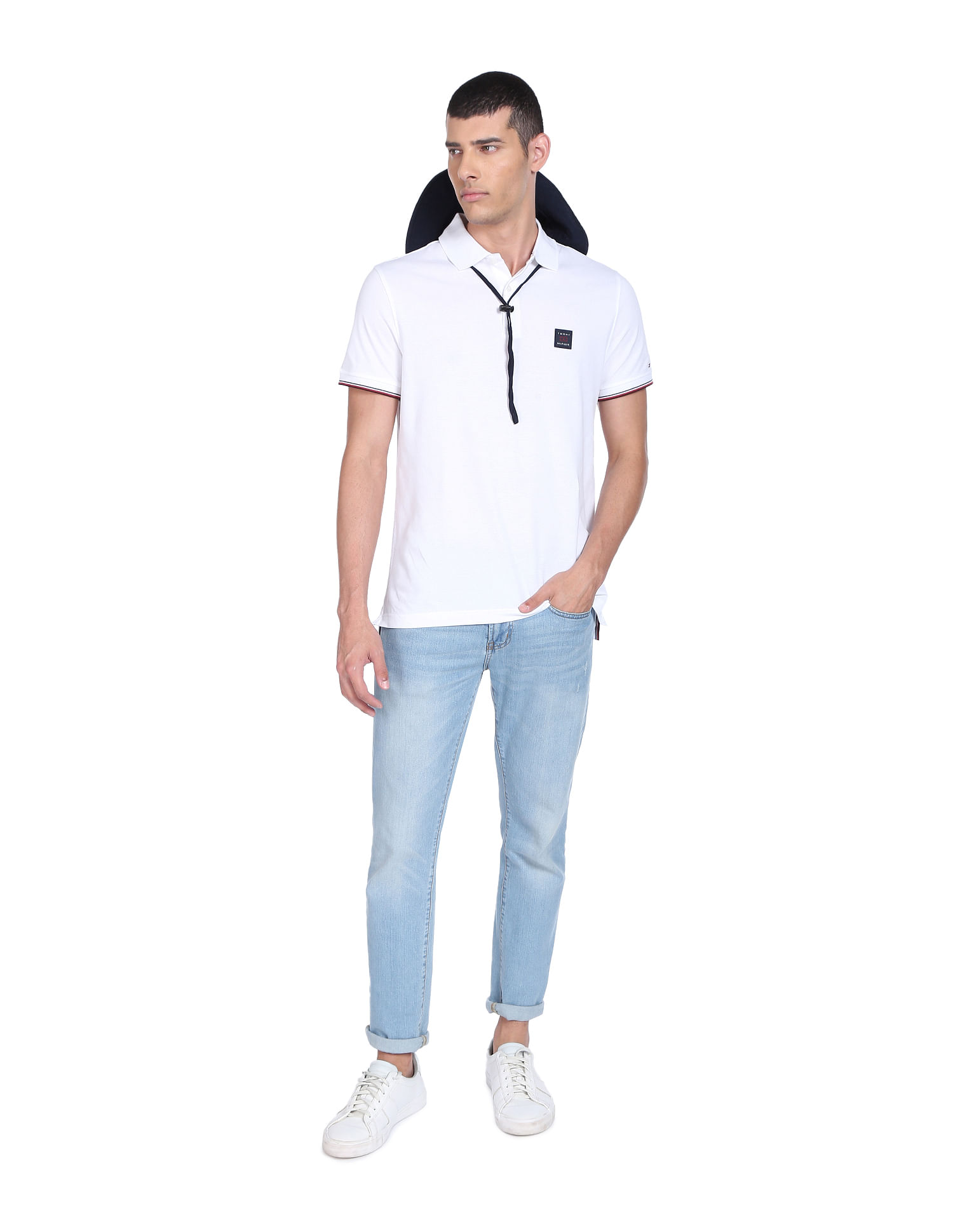 Tommy Hilfiger Men White Essential Logo Badge Regular Fit Cotton Polo Shirt