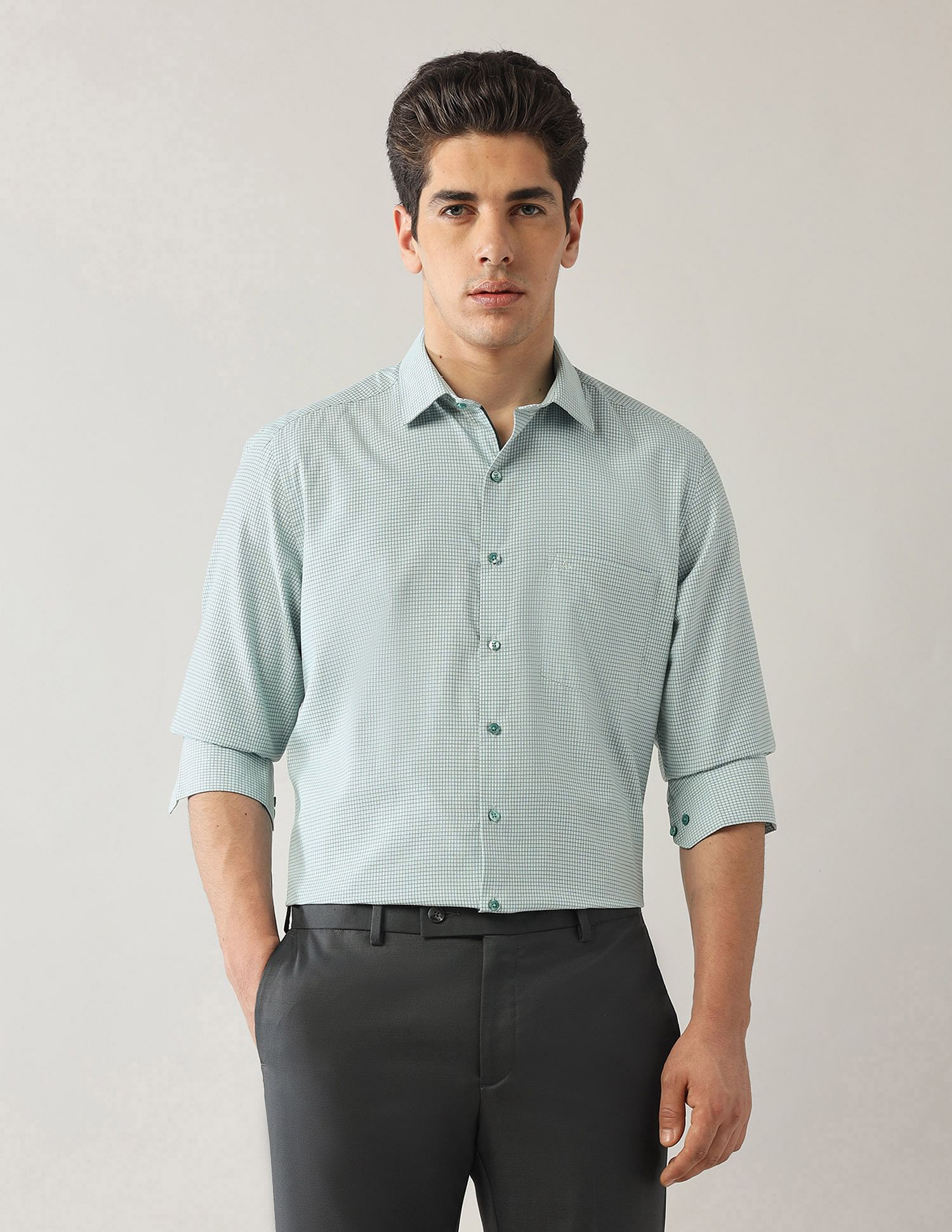 Arrow Pure Cotton Micro Checked Shirt