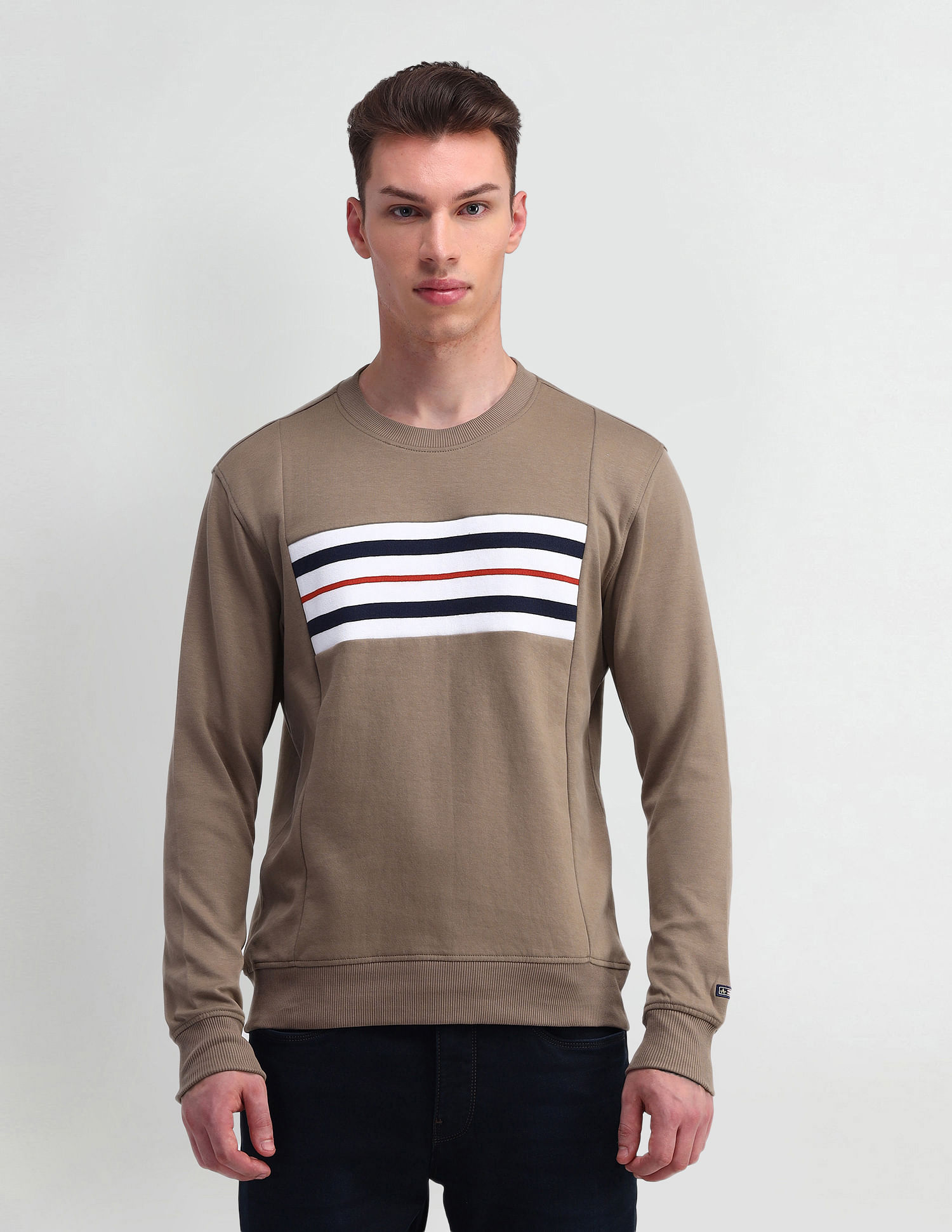 Arrow Sport Crew Neck Horizontal Striped Sweatshirt