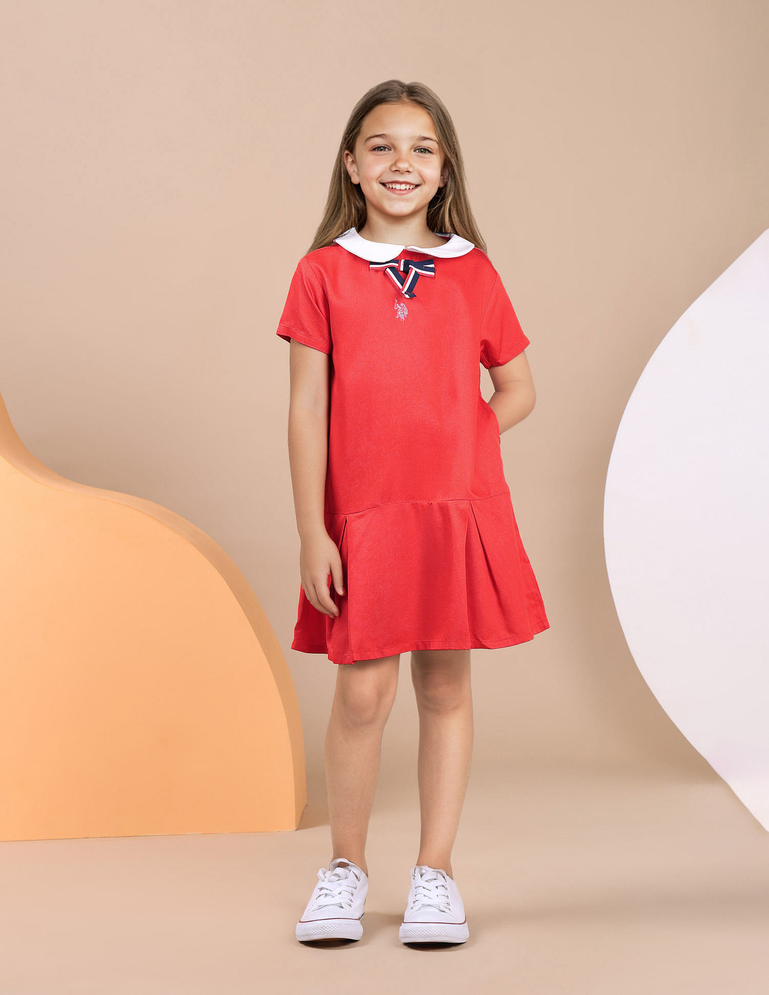U.S. Polo Assn. Kids Girls Peter Pan Collar Pure Cotton Dress