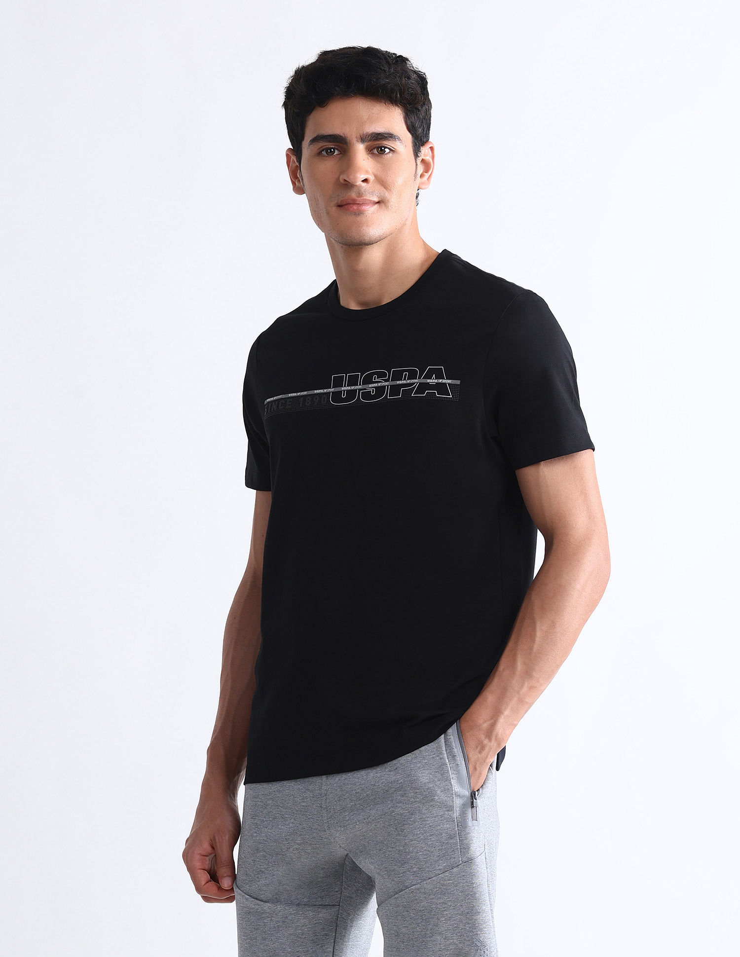 USPA Active Brand Printed Slim Fit Active T-Shirt