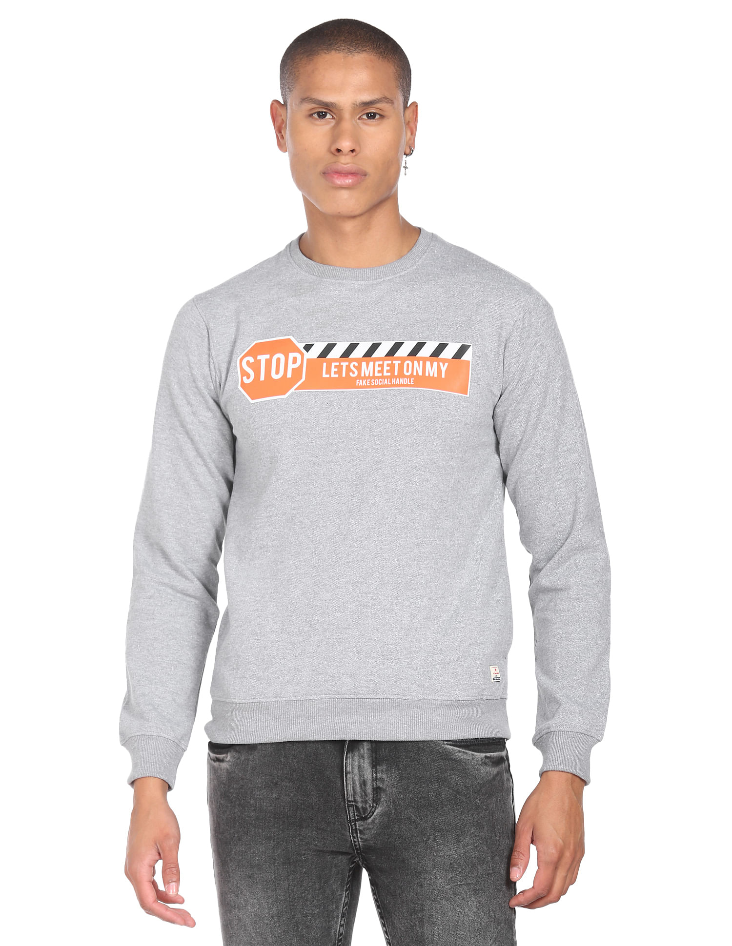 Flying Machine Heathered Graphic Print Sweatshirt