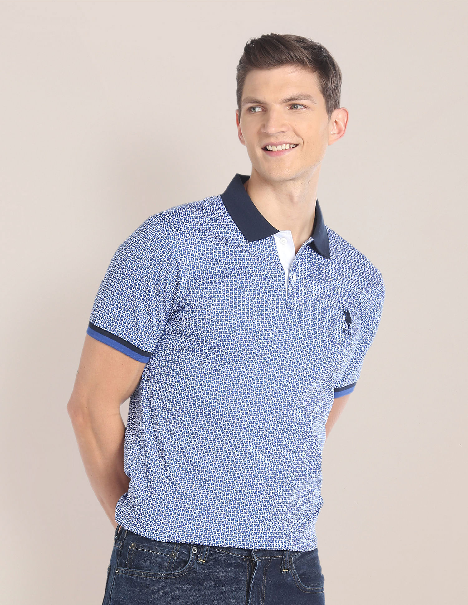 U.S. Polo Assn. Geometric Print Cotton Polo Shirt