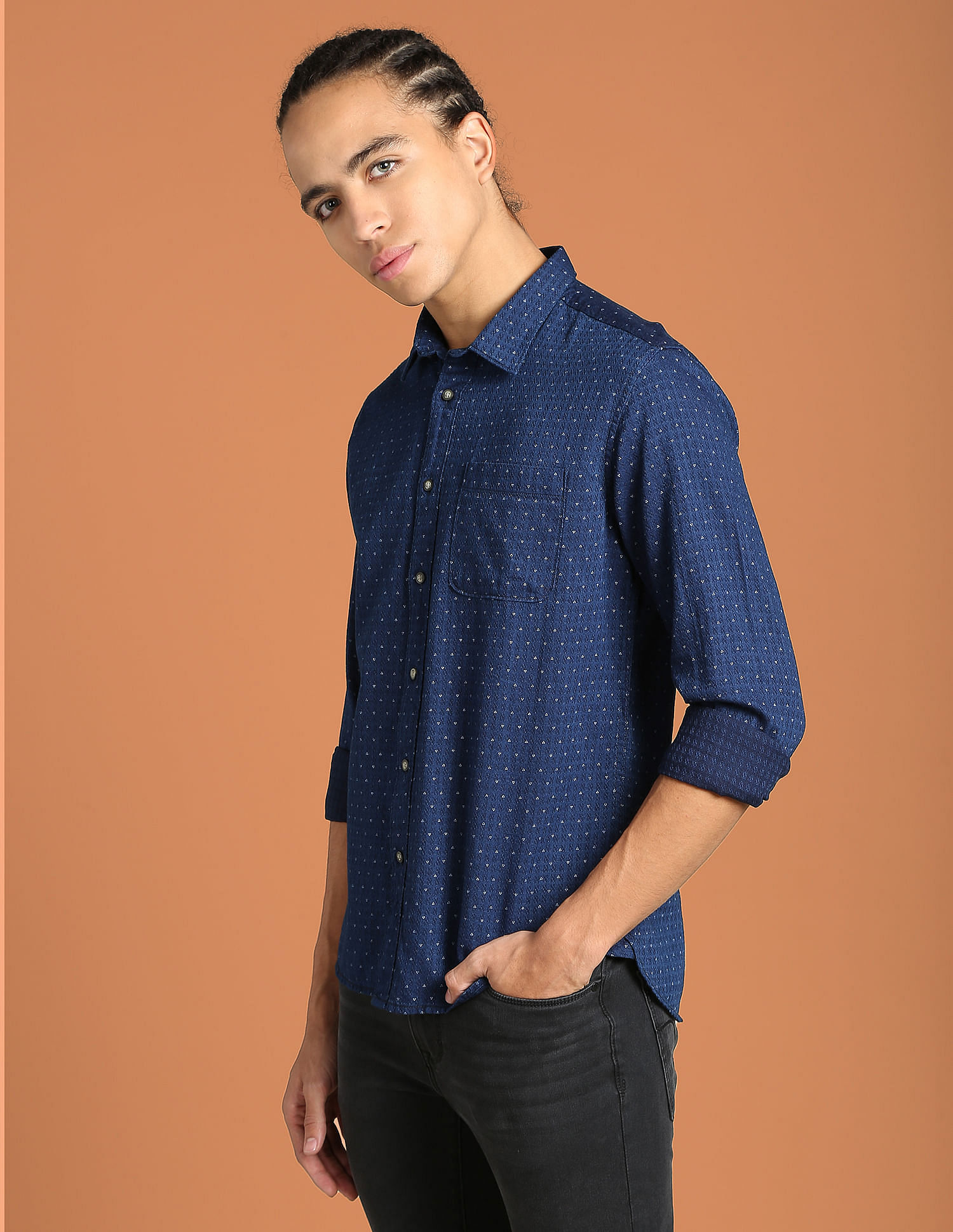 Flying Machine Patterned Print Twill Cotton Shirt