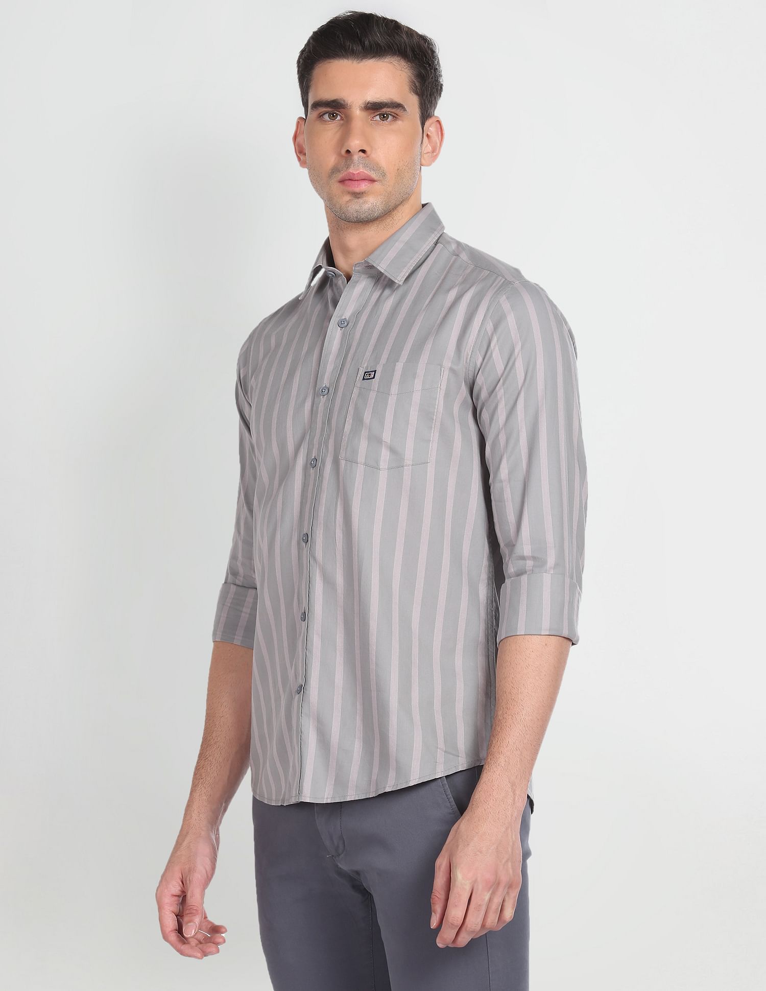 Arrow Sports Vertical Stripe Manhattan Slim Fit Shirt