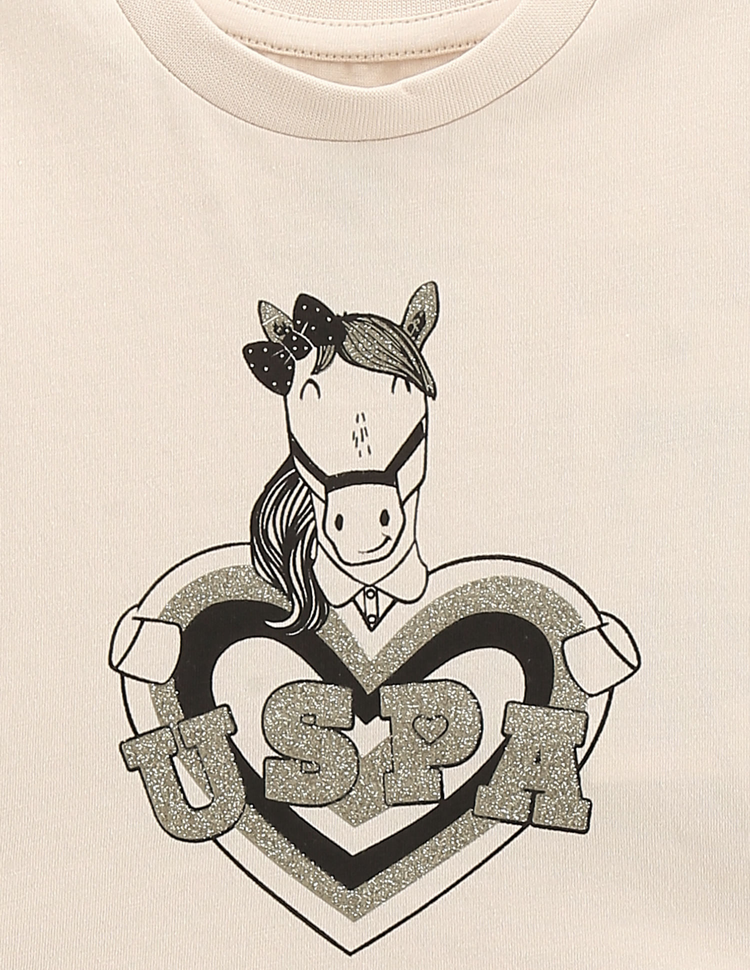 U.S. Polo Assn. Kids Girls Glitter Print Cotton T-Shirt