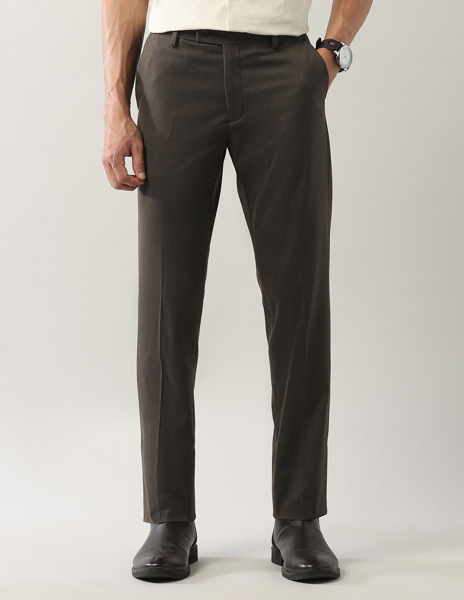 Arrow Mid Rise Smart Flex Dobby Trousers