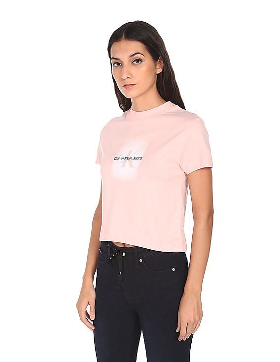 Calvin Klein Women's Bungee Hem Pocket Cotton T-Shirt Pink Size Medium 