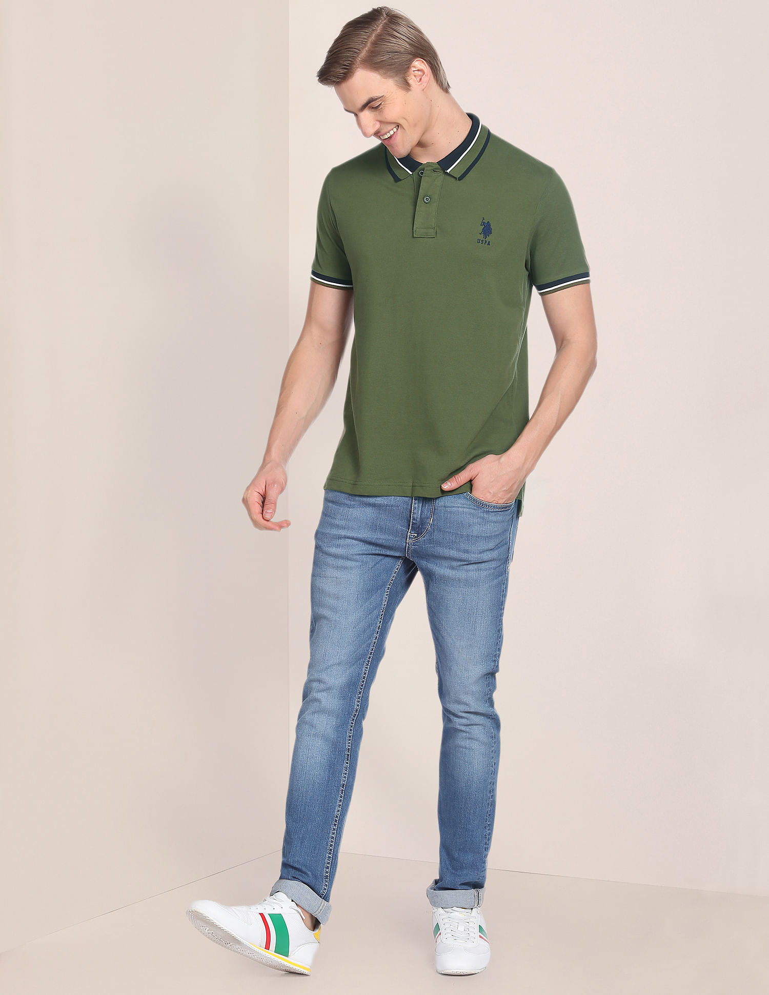 U.S. Polo Assn. Striped Collar Slim Fit Polo Shirt