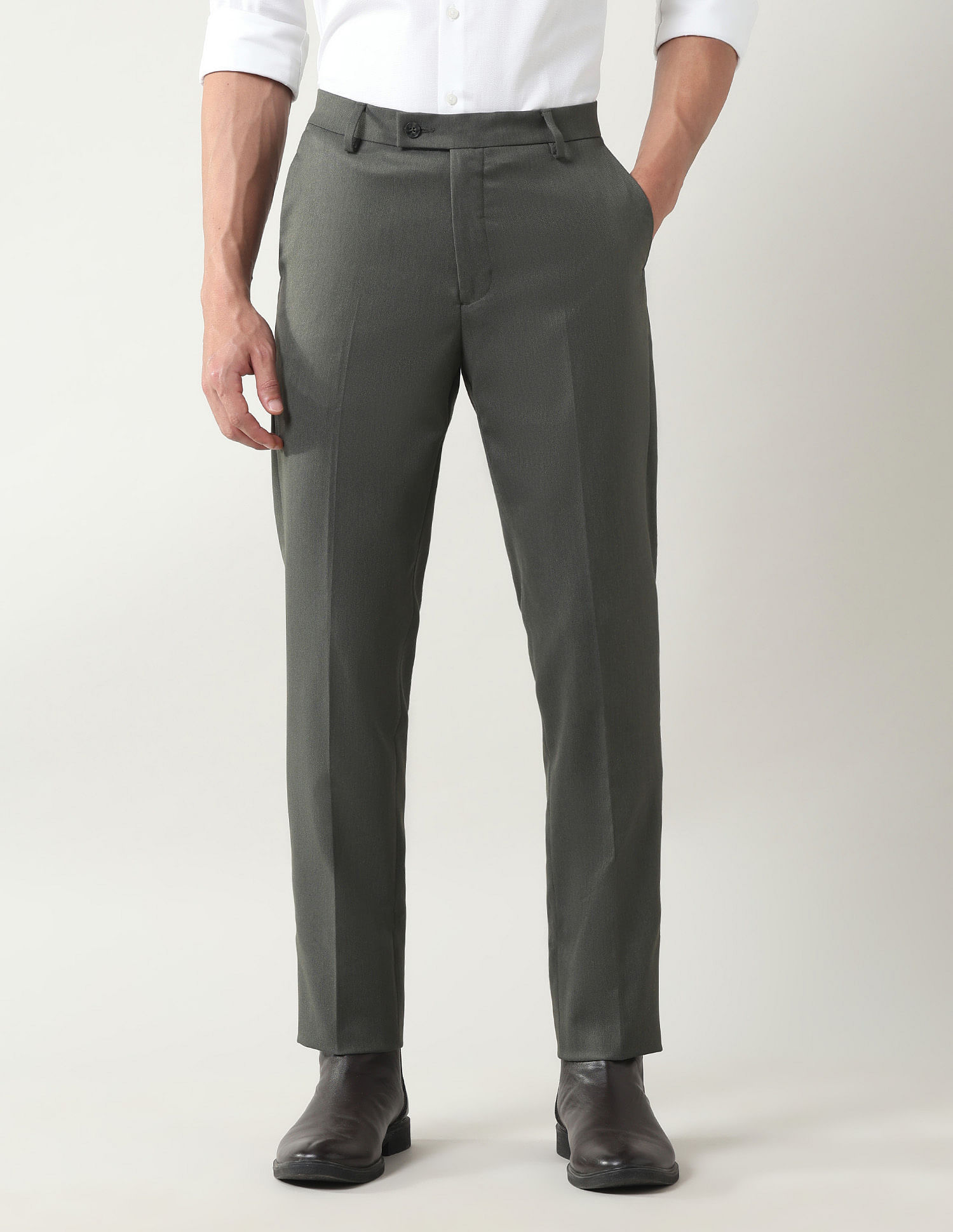 Arrow Slim Fit Solid Trousers
