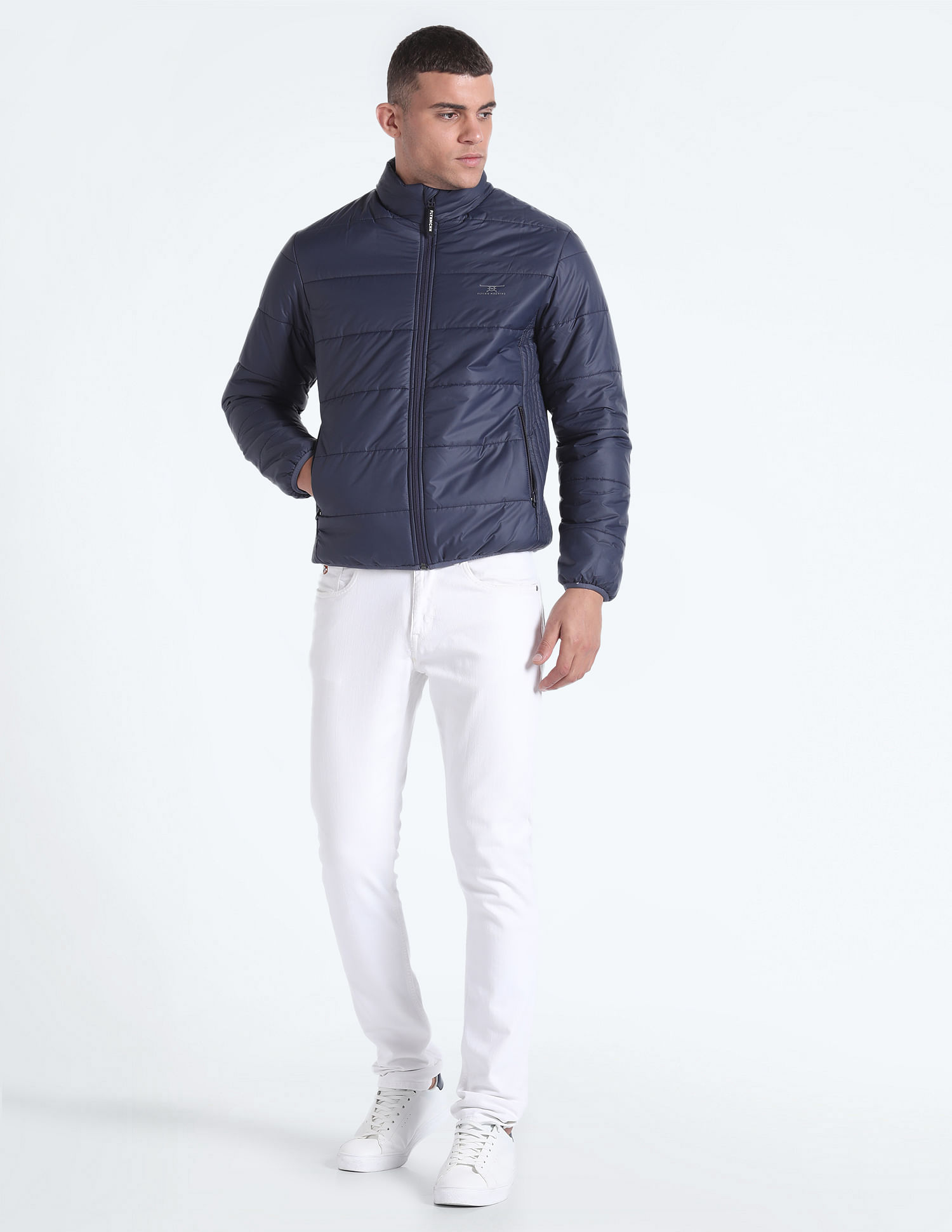 Flying Machine High Neck Solid Quilted Jacket