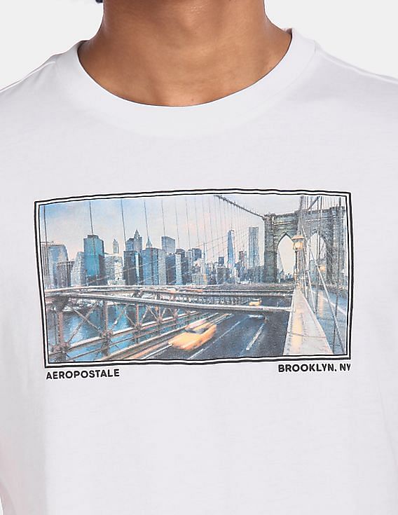 Aeropostale Men Off White Graphic Print Cotton T-Shirt