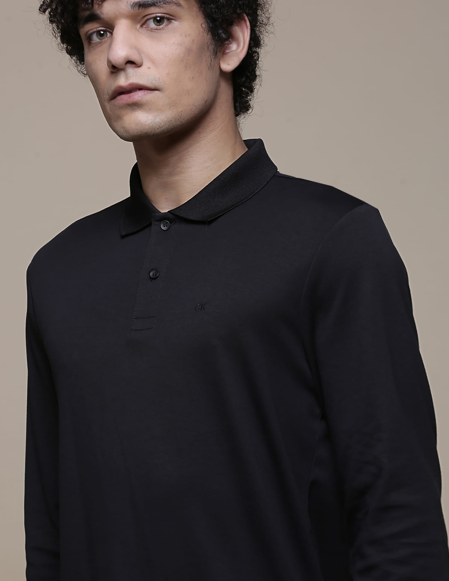 Buy Calvin Klein Men Black Long Sleeve Slim Fit Polo Shirt
