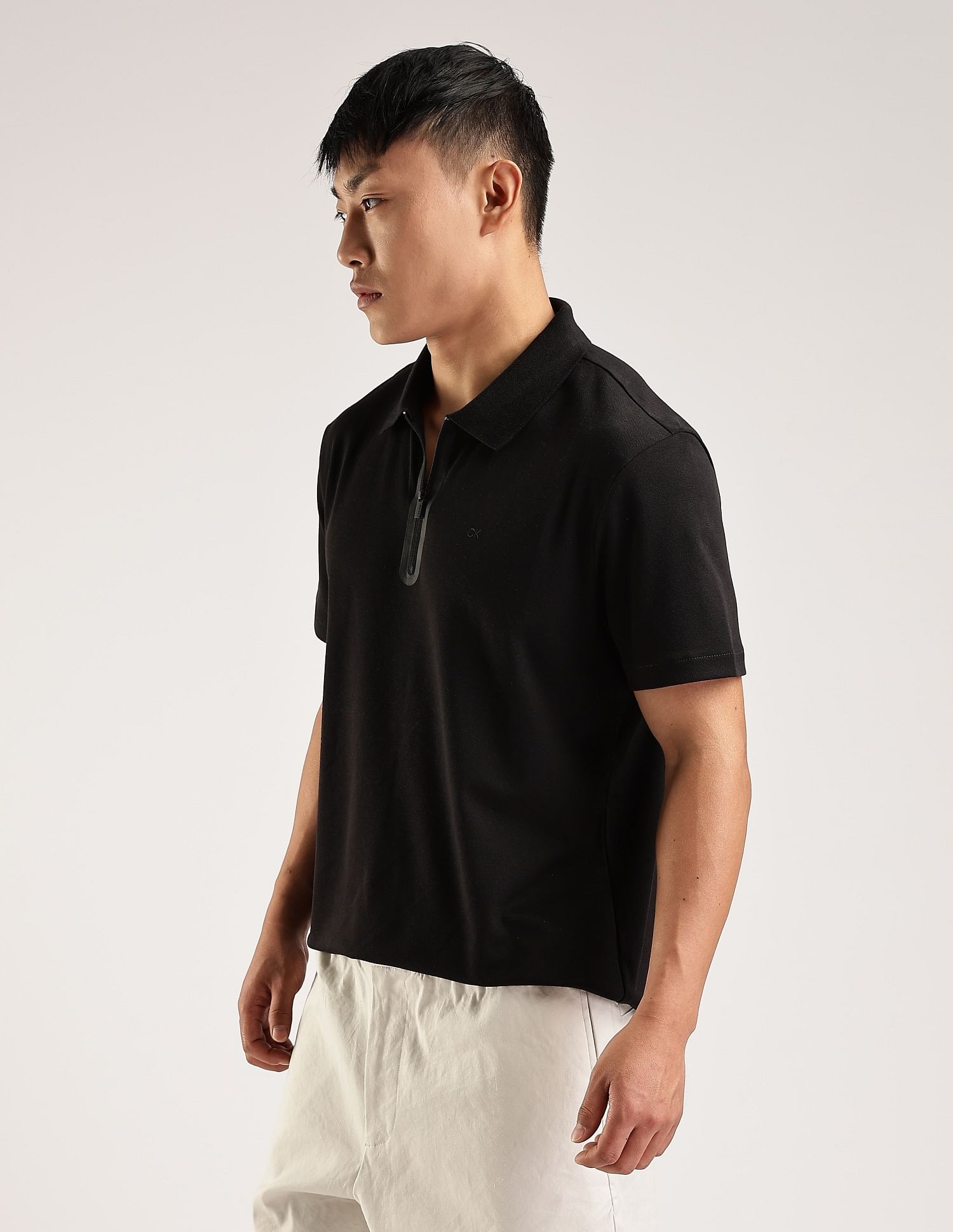 Calvin Klein Jeans Solid Regular-Fit Cotton Polo T-Shirt