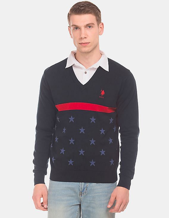 U.S. Polo Assn. Star Pattern V- Neck Sweater