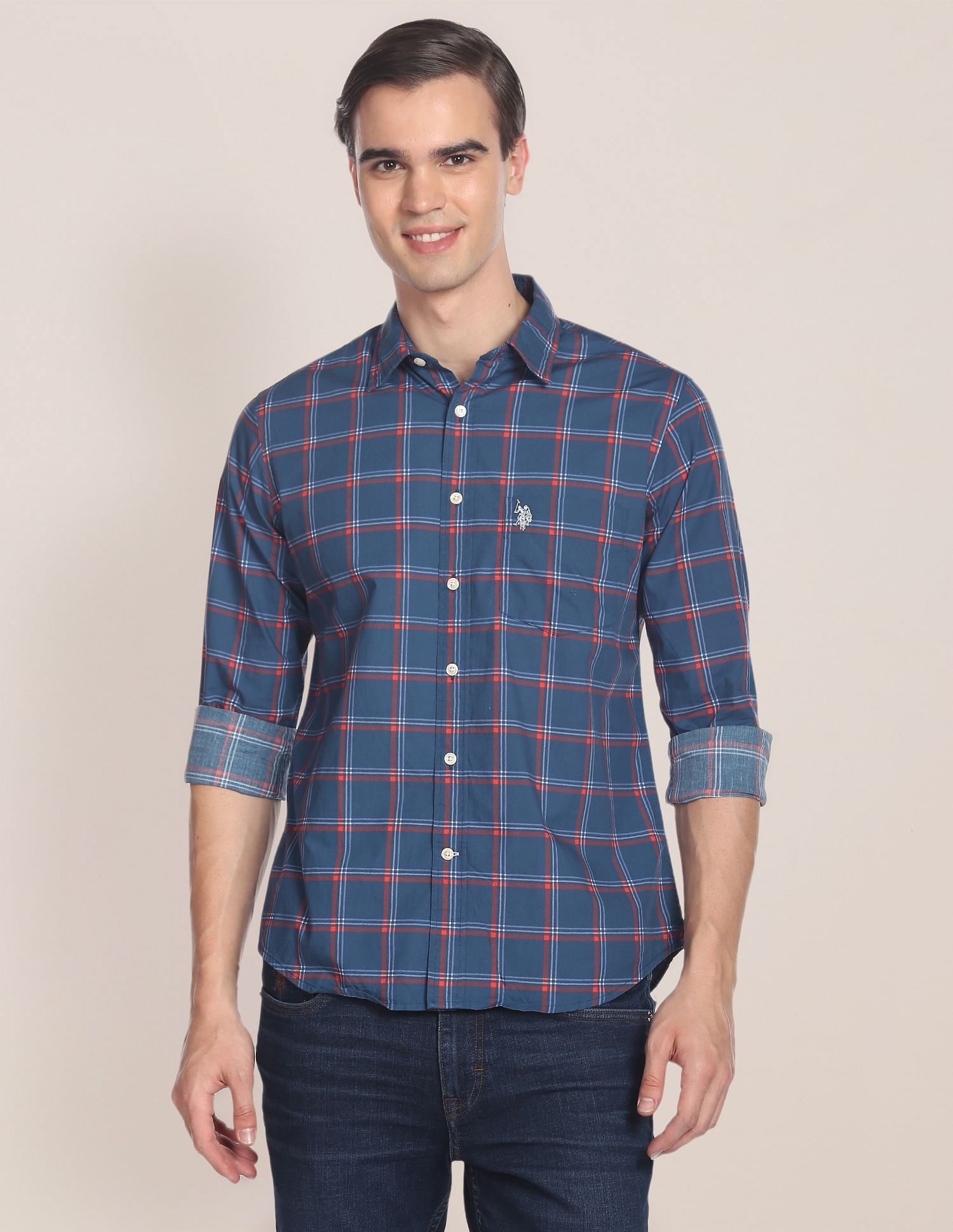 U.S. Polo Assn. Spread Collar Checked Casual Shirt