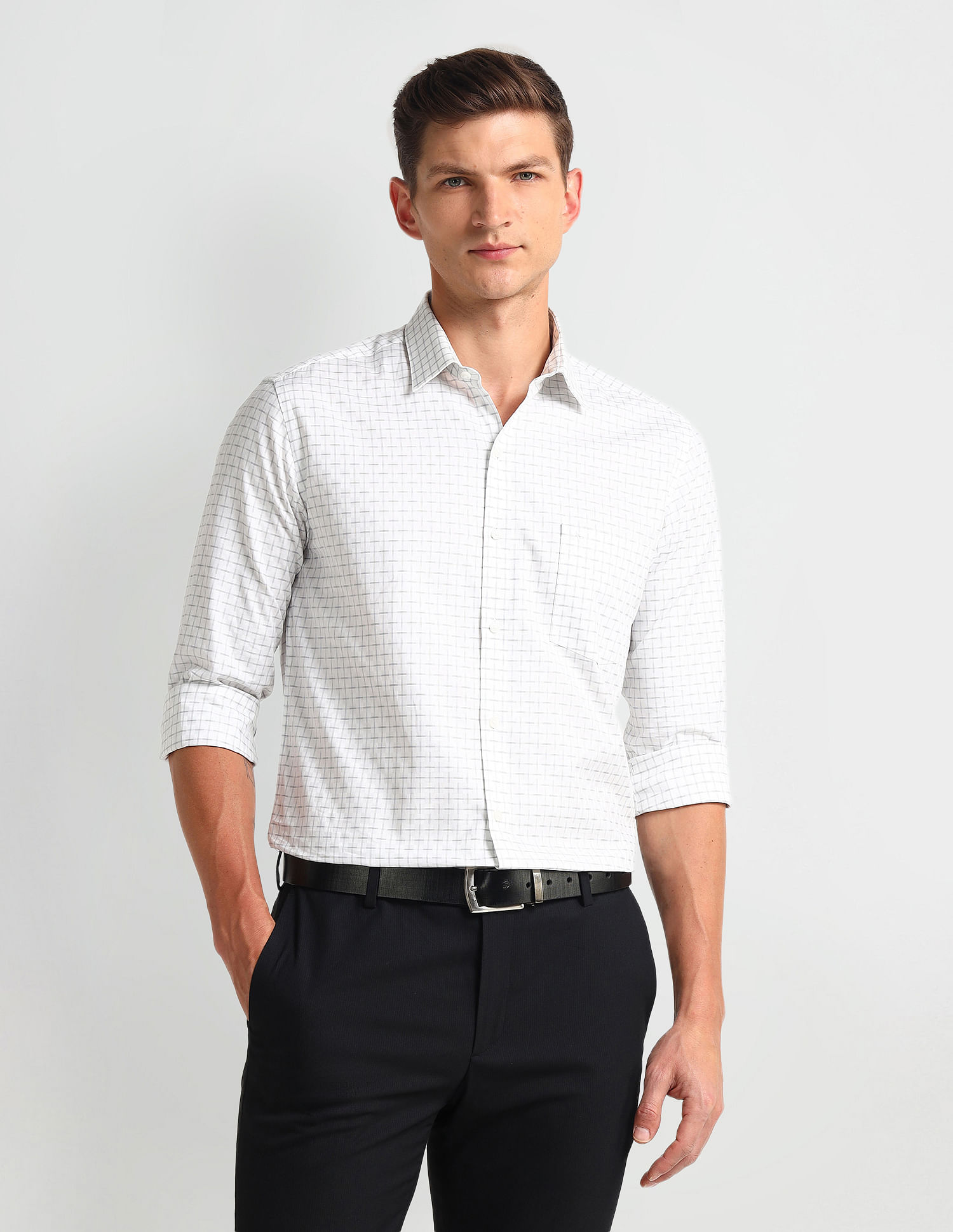 Arrow Manhattan Slim Windowpane Checked Shirt
