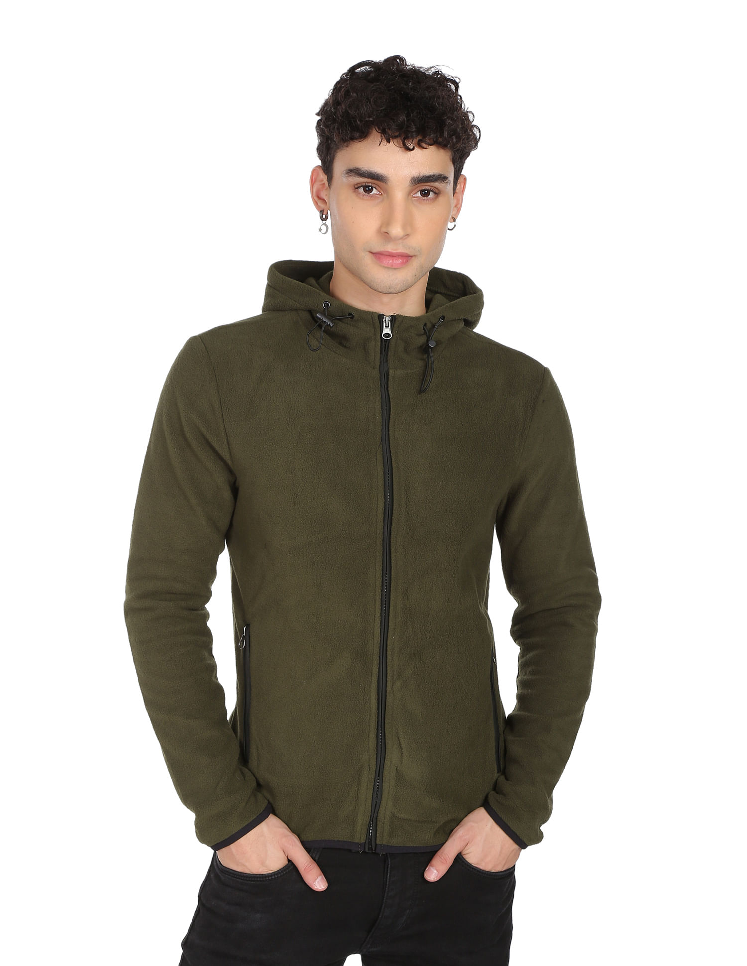 Flying Machine Two Pocket Solid Hooded Jacket