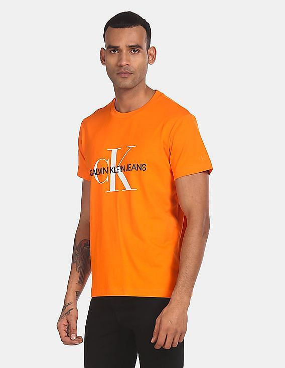 Buy Calvin Klein Men Orange Regular Monogram Logo T-Shirt