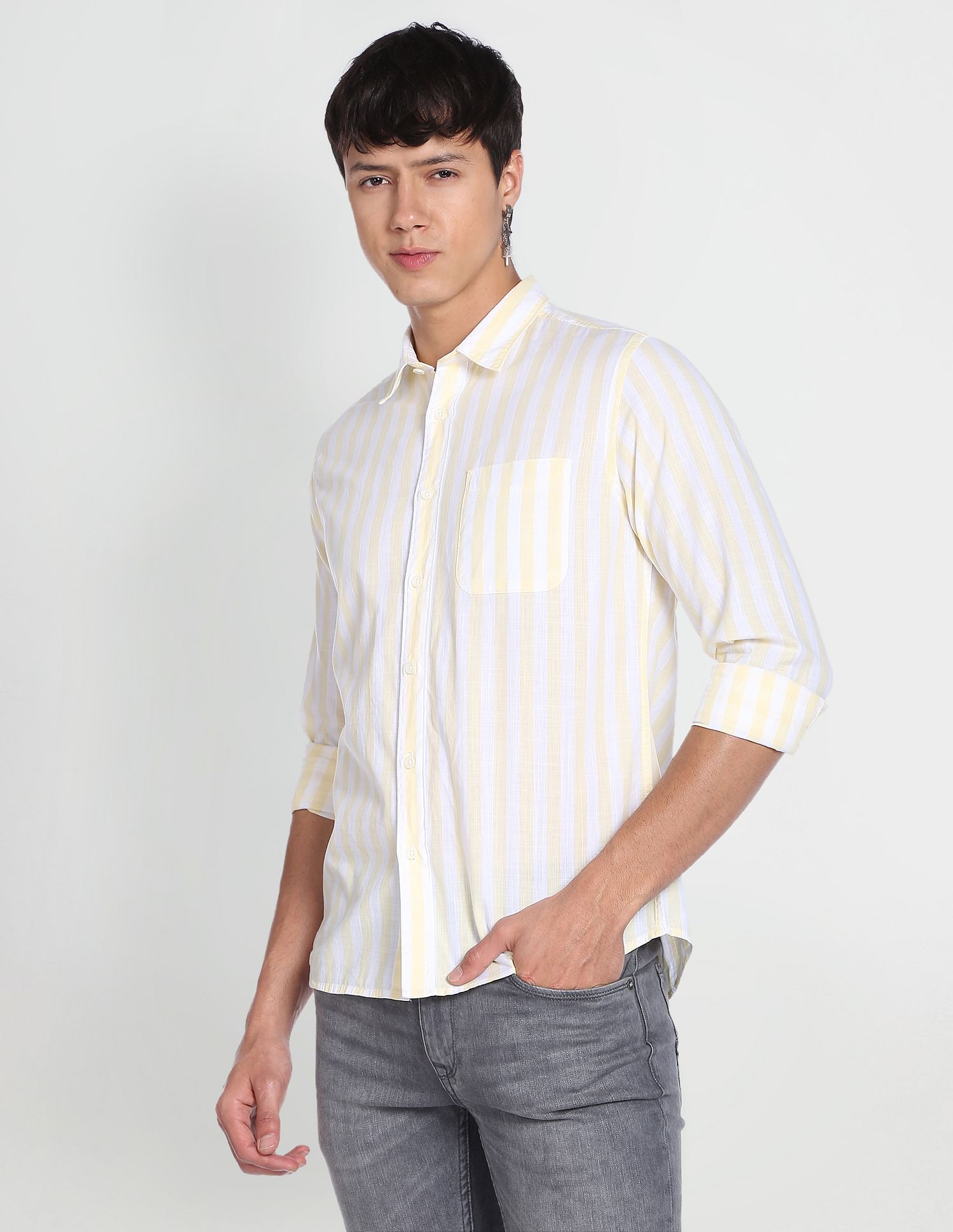 Flying Machine Vertical Stripe Slim Fit Shirt
