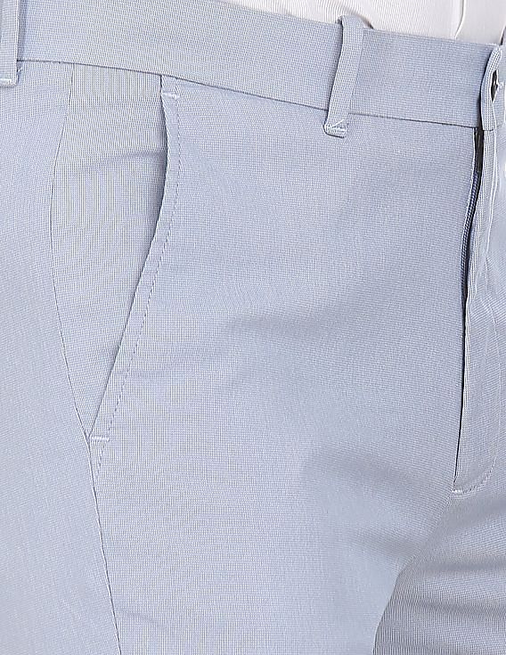 Men's Light Blue Herringbone Linen Tailored Italian Suit Trousers - 1913  Collection