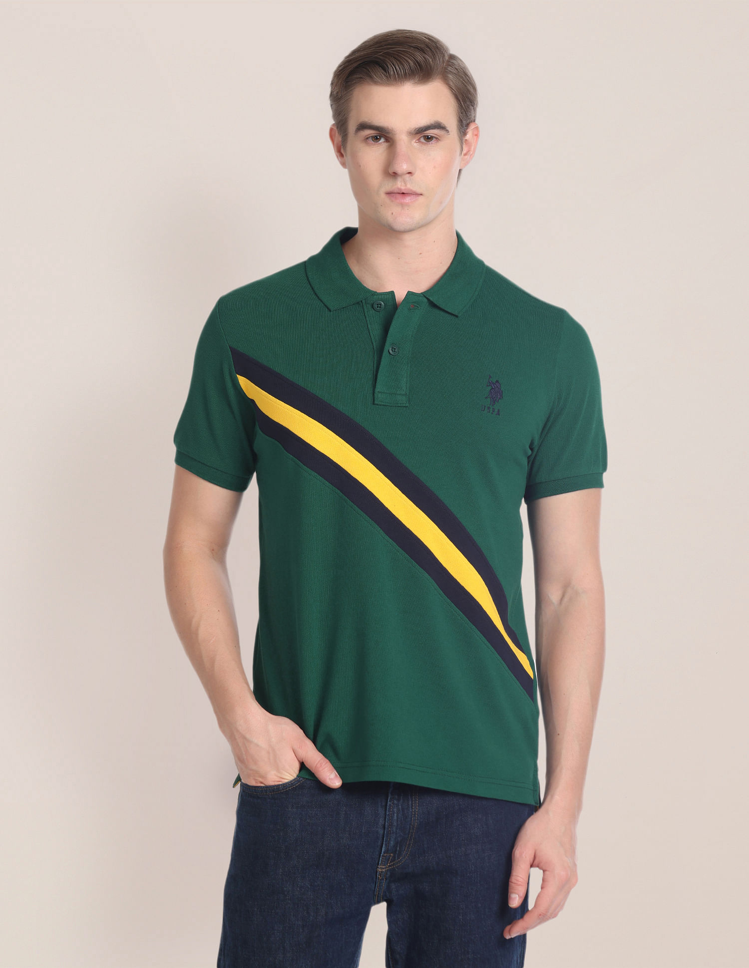 U.S. Polo Assn. Diagonal Stripe Cotton Polo Shirt