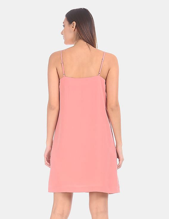 Buy Calvin Klein Women Pink Square Neck Adjustable Straps Slip Dress -  NNNOW.com