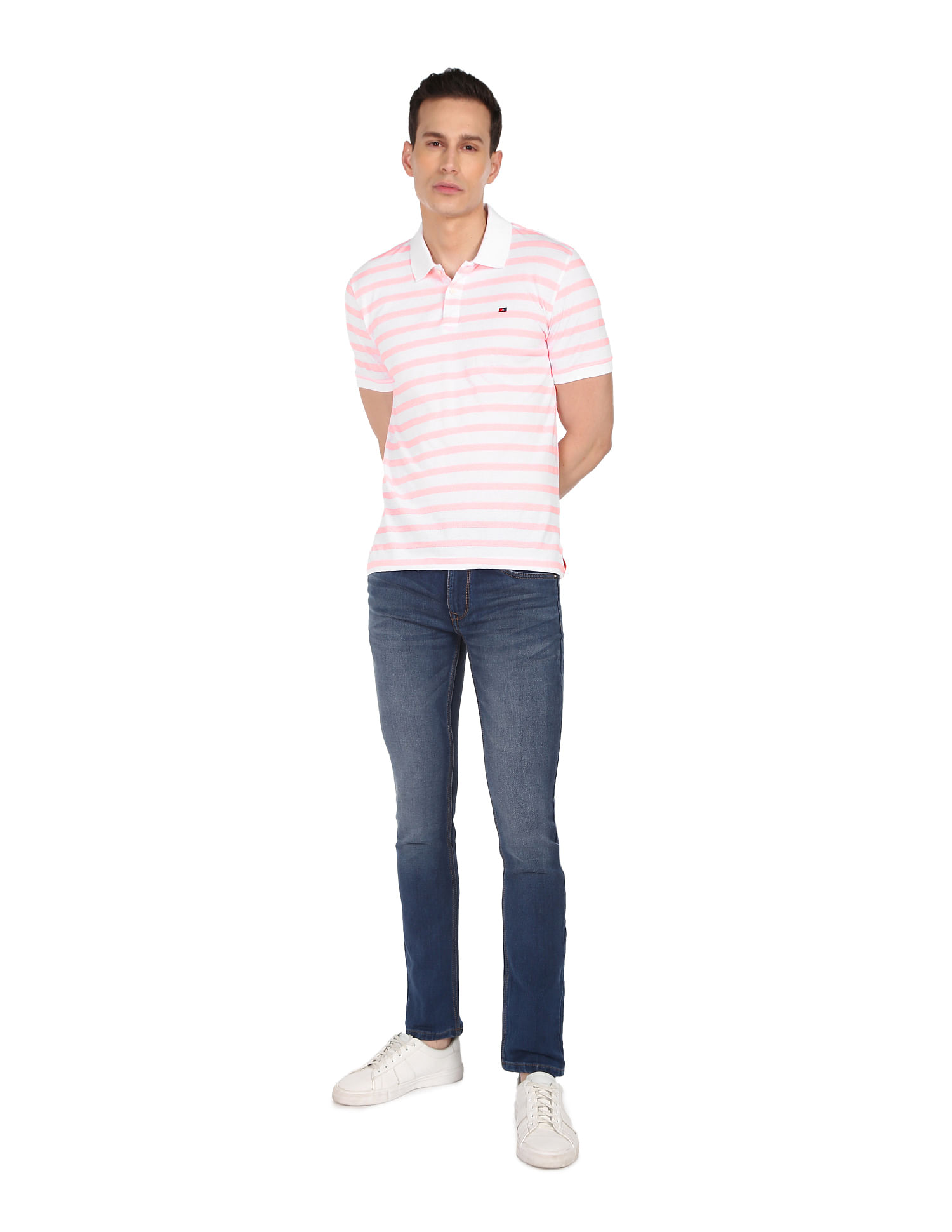 AD by Arvind Cotton Horizontal Stripe Polo Shirt