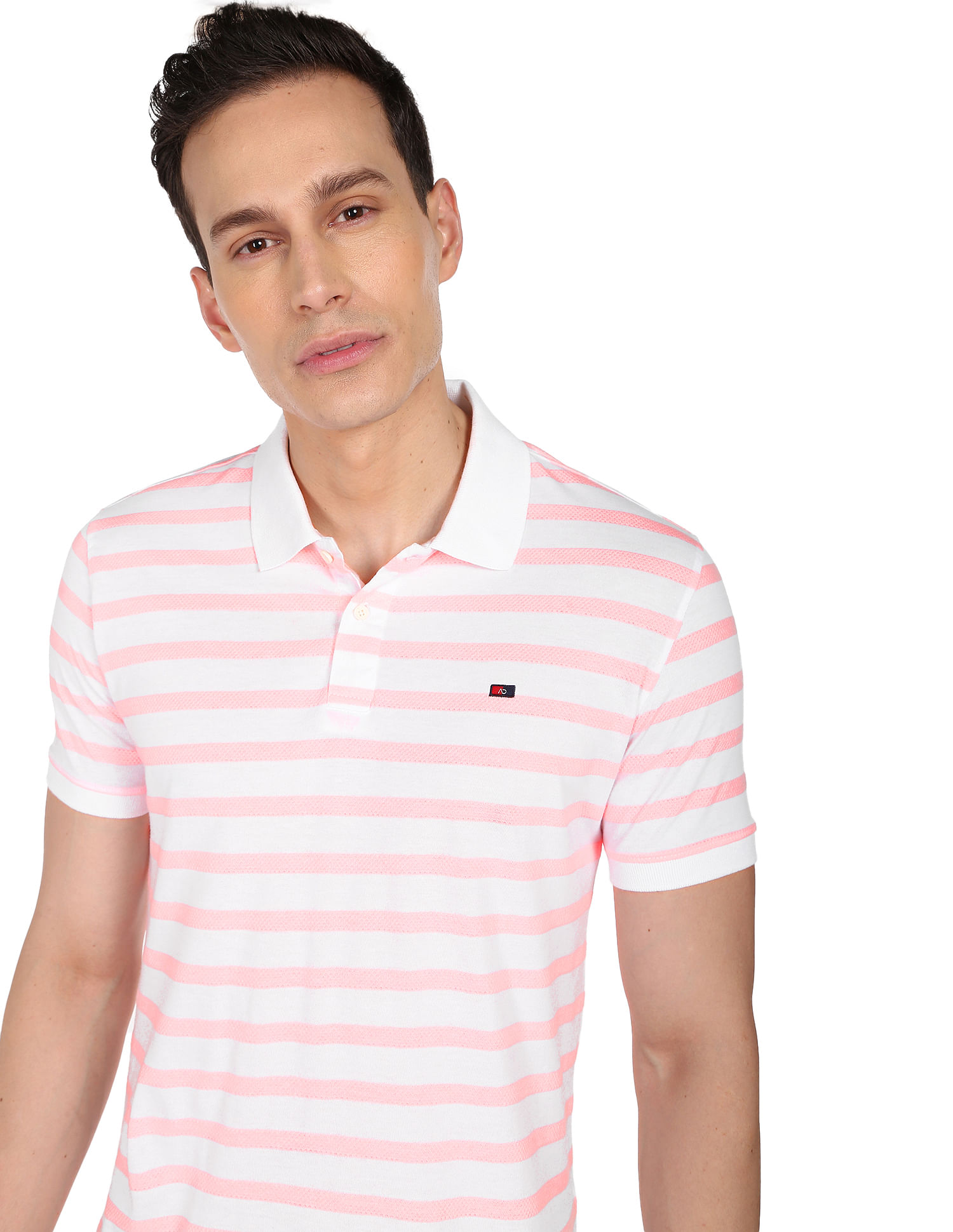 AD by Arvind Cotton Horizontal Stripe Polo Shirt