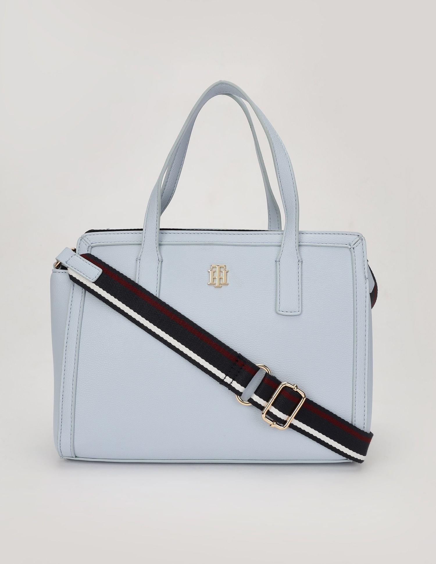 Tommy Hilfiger Solid Blue Cotton Handbags