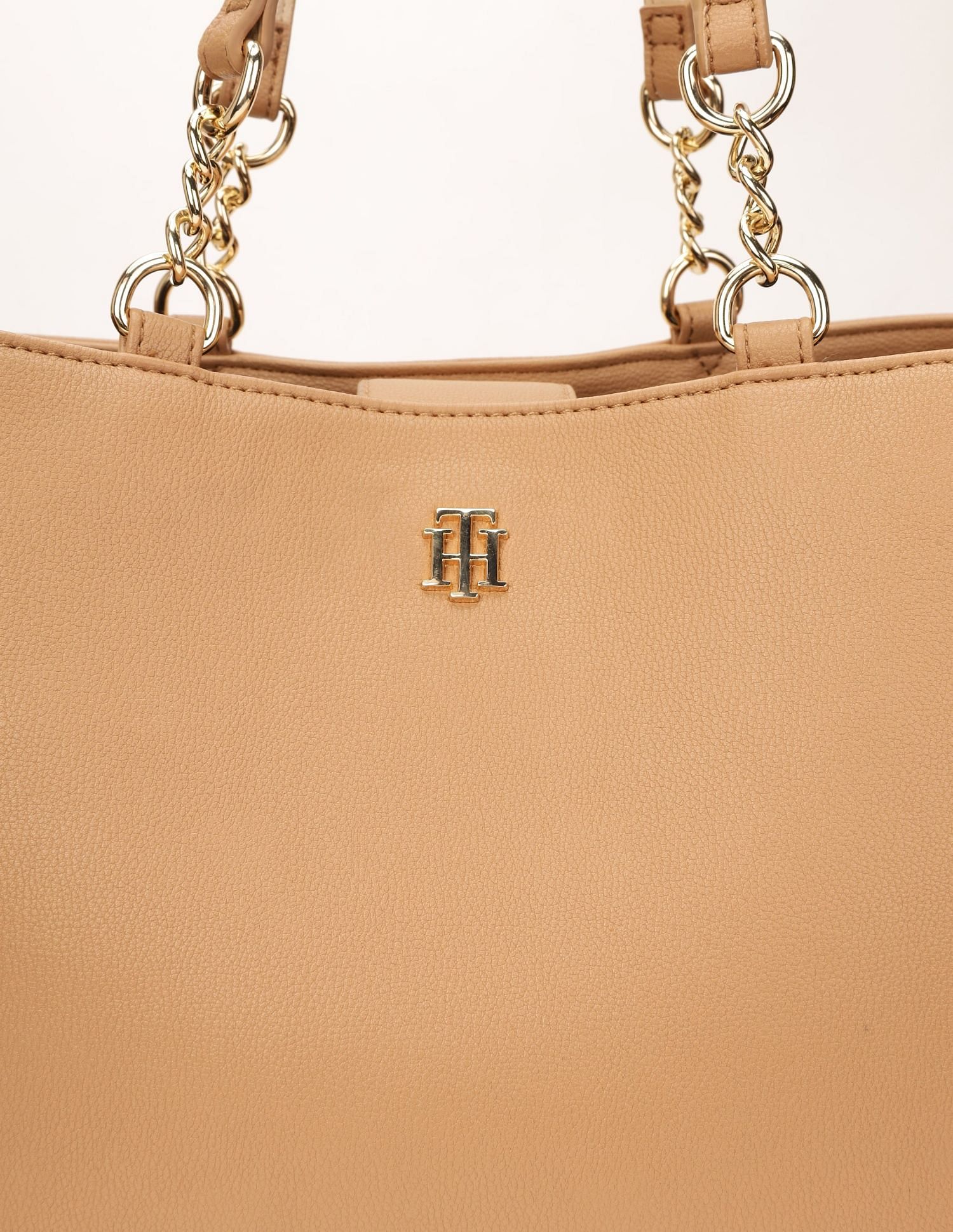 Tommy Hilfiger Solid Beige Pu Tote Bag
