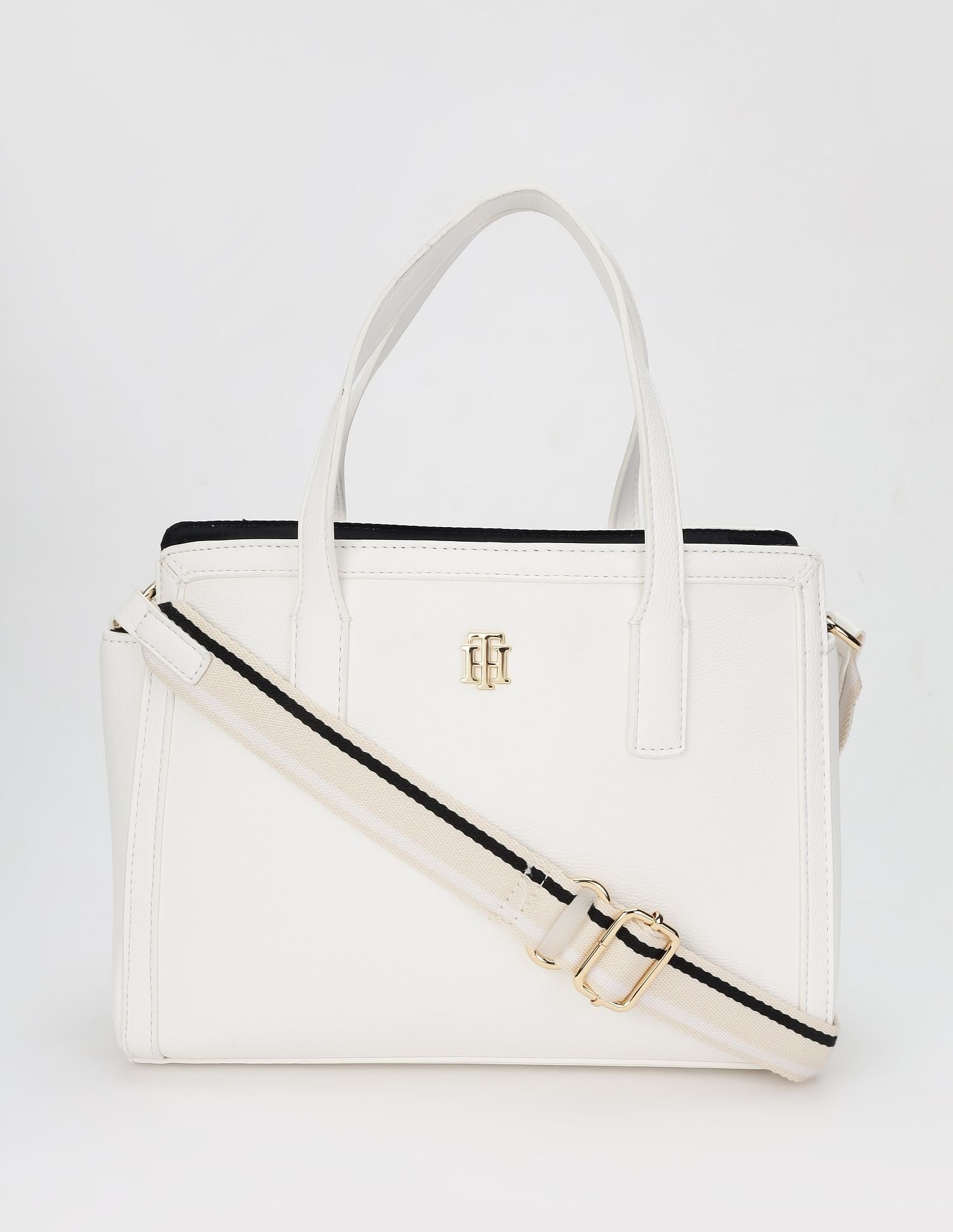 Tommy Hilfiger Solid White Cotton Handbags
