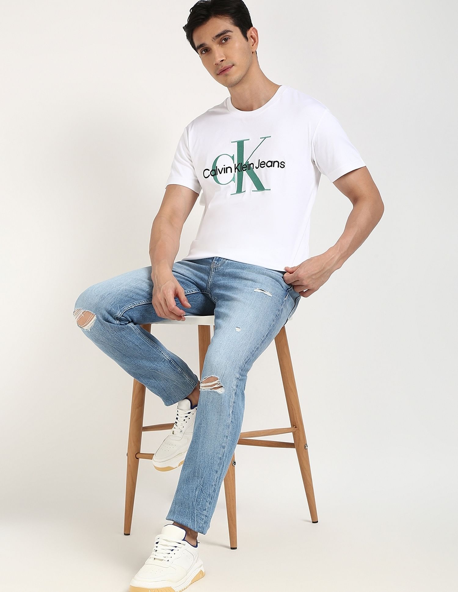 Calvin Klein Jeans Embroidered Logo Slim-Fit Cotton T Shirt