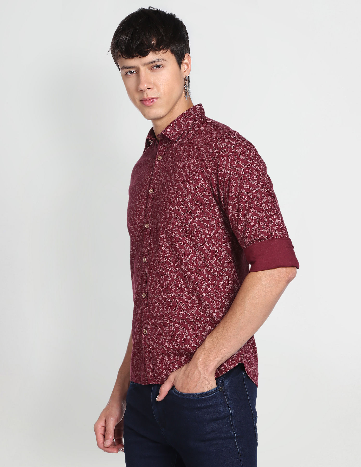 Flying Machine Floral Print Dobby Shirt