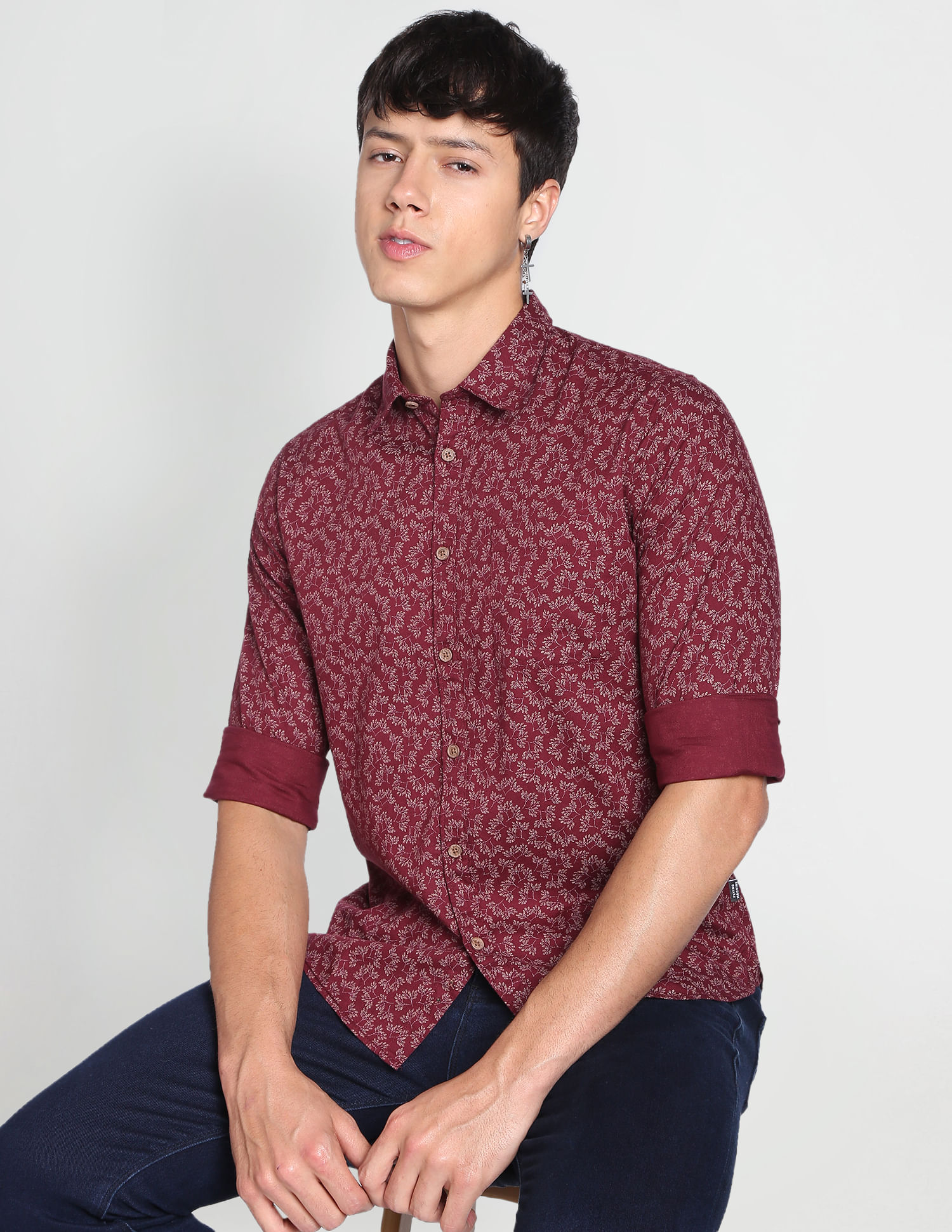 Flying Machine Floral Print Dobby Shirt
