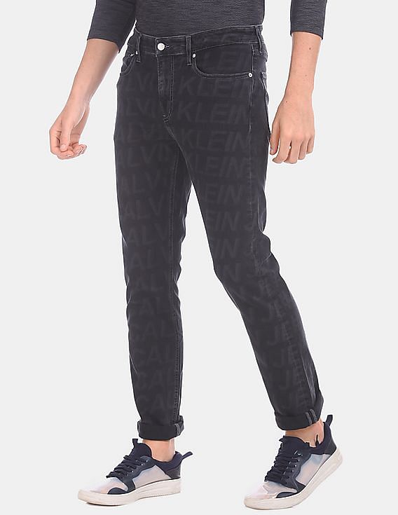 Buy Calvin Klein Men Black Slim Fit All Over Print Jeans NNNOW